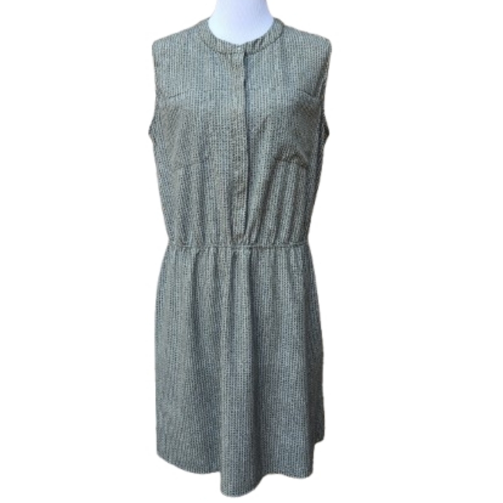 Merona Green Geo-Print Dress Sleeveless Elastic Waist Lightweight Pockets